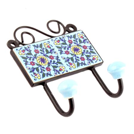 Turquoise And Yellow Wheel Flower Ceramic Tiles Hooks